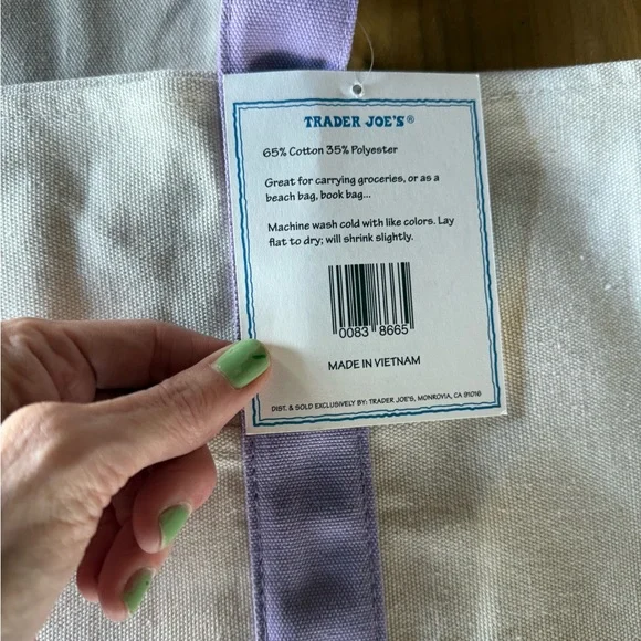LARGE Lavender 💜 Trader Joe’s Canvas Tote Bag 🎁 FREE TJ Comfort Foods Poly Bag - Picture 15 of 16